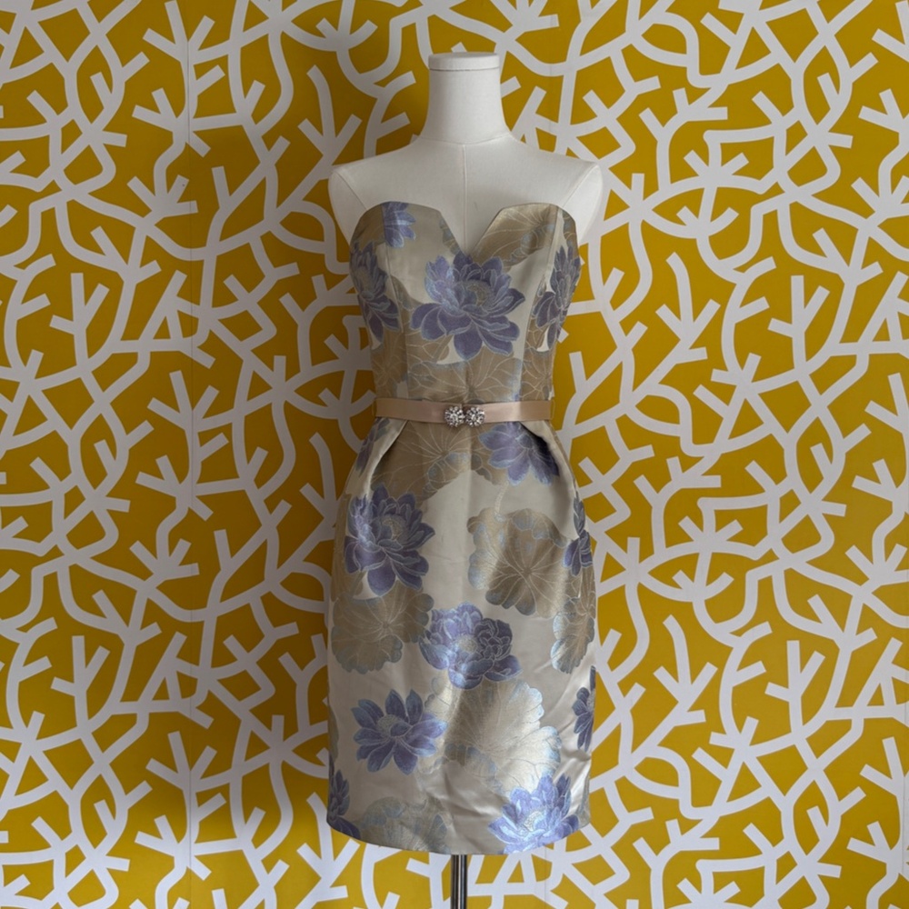 Christian Dior Boutique Strapless Brocade Embroidered Floral Dress Cocktail - SM